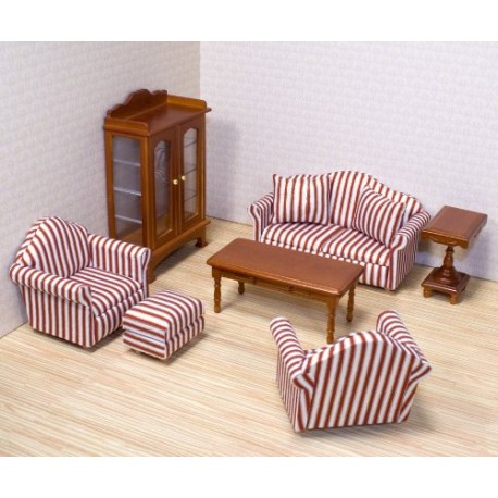 Melissa & Doug Classic Victorian Wooden and Upholstered Doll's House Living Room Furniture (9 pcs)