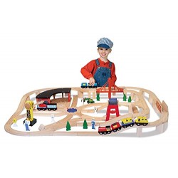 Melissa & Doug Deluxe Wooden Railway Train Set (130+ pcs)