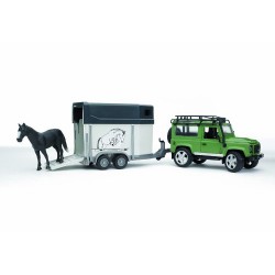 Bruder Land Rover Defender Station Wagon with Horse Trailer and Horse