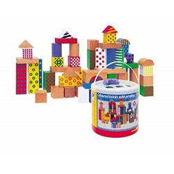 Woodyland Toddler Blocks in a Bucket with a Shape Sorting Lid (50