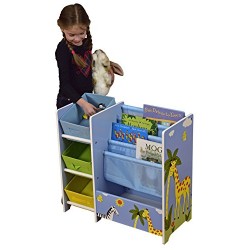 Liberty House Toys TF5007 Safari Book Display with Storage and 3 Fabric Bins