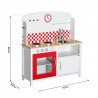 HOMCOM Kids Wooden Large Kitchen Role Play Set Learning Toy (White, Red)