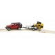 Bruder Jeep Wrangler Unlimited Rubicon and One Axle Trailer and Cat Skid Steer Loader