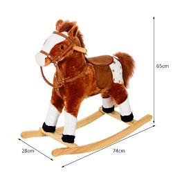 HOMCOM Children Child Kids Plush Rocking Horse with Sound Handle Grip Traditional Toy Fun Gift Brand New (Brown)