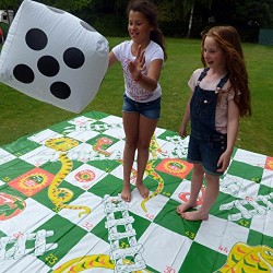 Garden Games Giant Snakes and Ladders Game 3 Metres x 3 Metres PVC Durable Mat and 2 Inflatable Dice