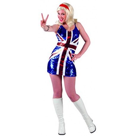 1990s Sequin British Flag Ladies Fancy Dress 90s English Womens Costume Outfit