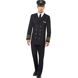 Smiffy's Adult men's Navy Officer Costume, Jacket, trousers, Mock Shirt and Hat, Troops, Serious Fun, Size L, 38818