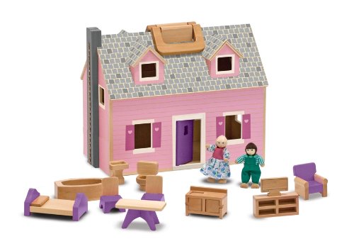 Melissa & Doug Fold and Go Wooden Doll's House With 2 Dolls and Wooden Furniture