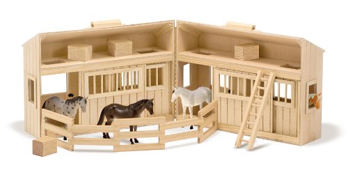 Melissa & Doug Fold and Go Wooden Horse Stable Doll's House With Handle and Toy Horses (11 pcs)